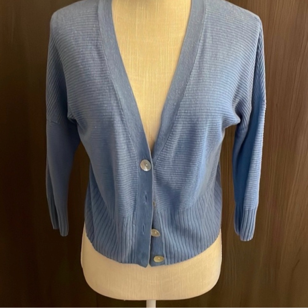 Women's Blue abalone button Cardigan Sweater
